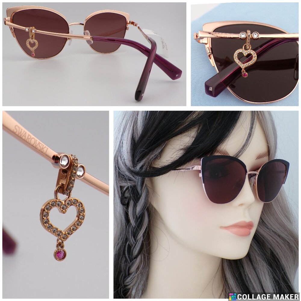 Swarovski Crystal Heart Charm Browline Cat Eye Shades, Summer Spring Retro 54mm